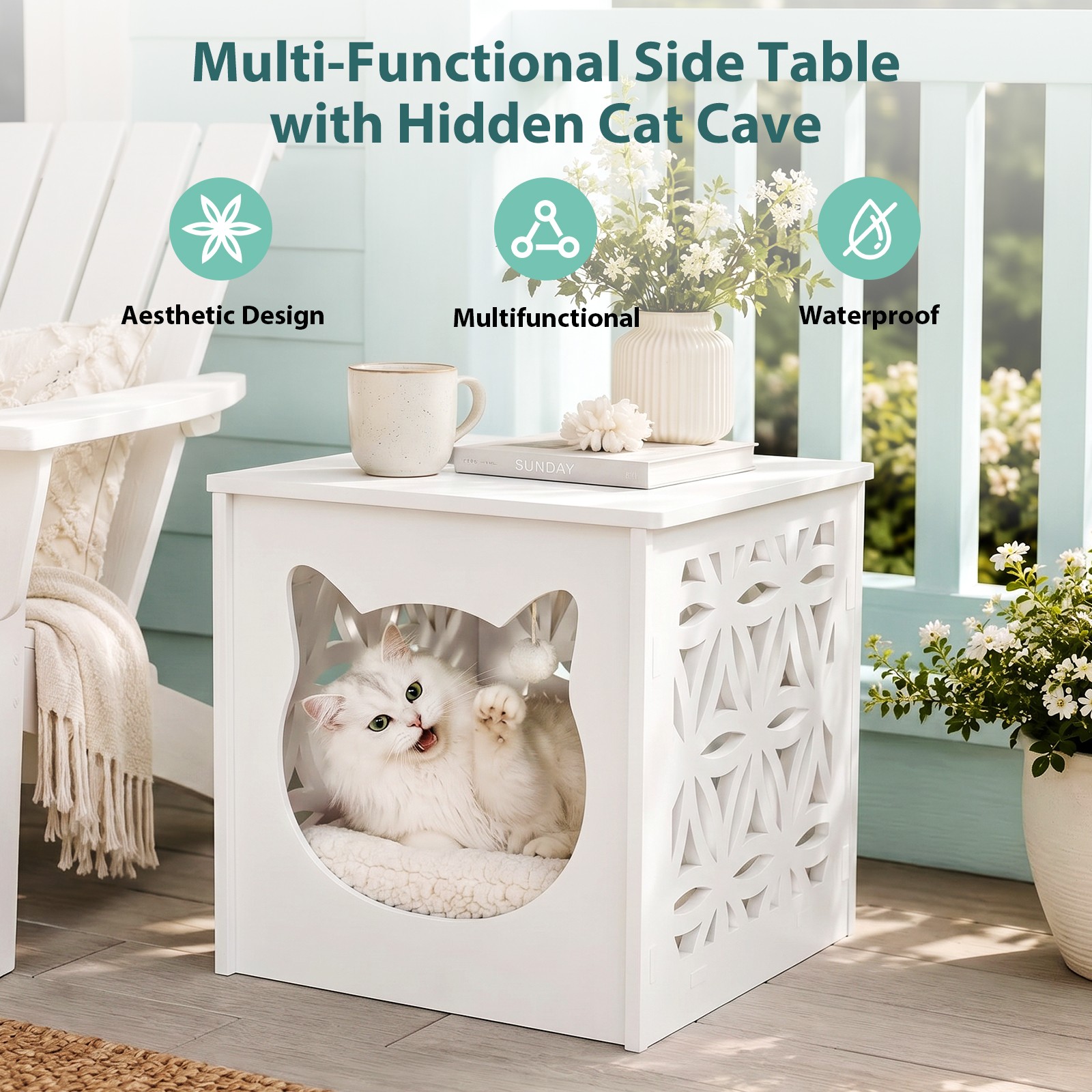 Side End Table, PVC Bedside Table w/ Storage Rack for Indoor Living Room