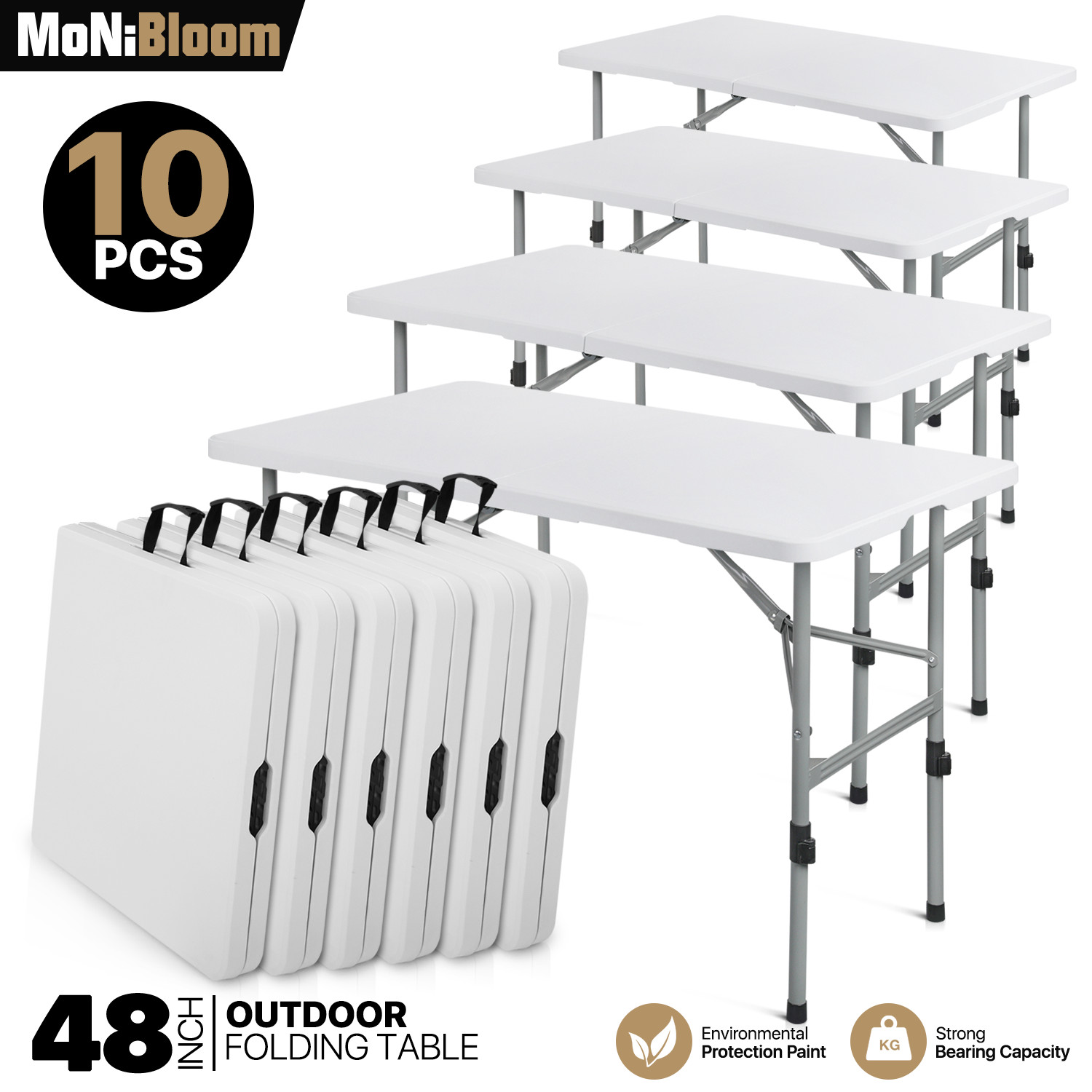 10 Pack White[4 FT FOLDABLE CARD GAME TABLE]Outdoor Picnic Dining Desk w/Handle
