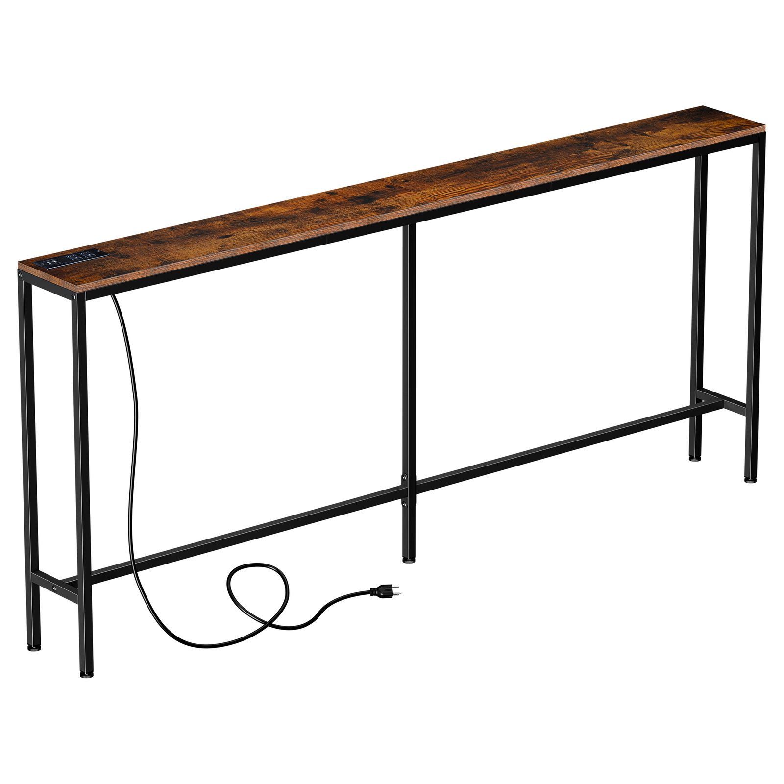 70.8″ Narrow Console Table w/ Power Outlet Behind Couch Sofa Table Rustic Brown