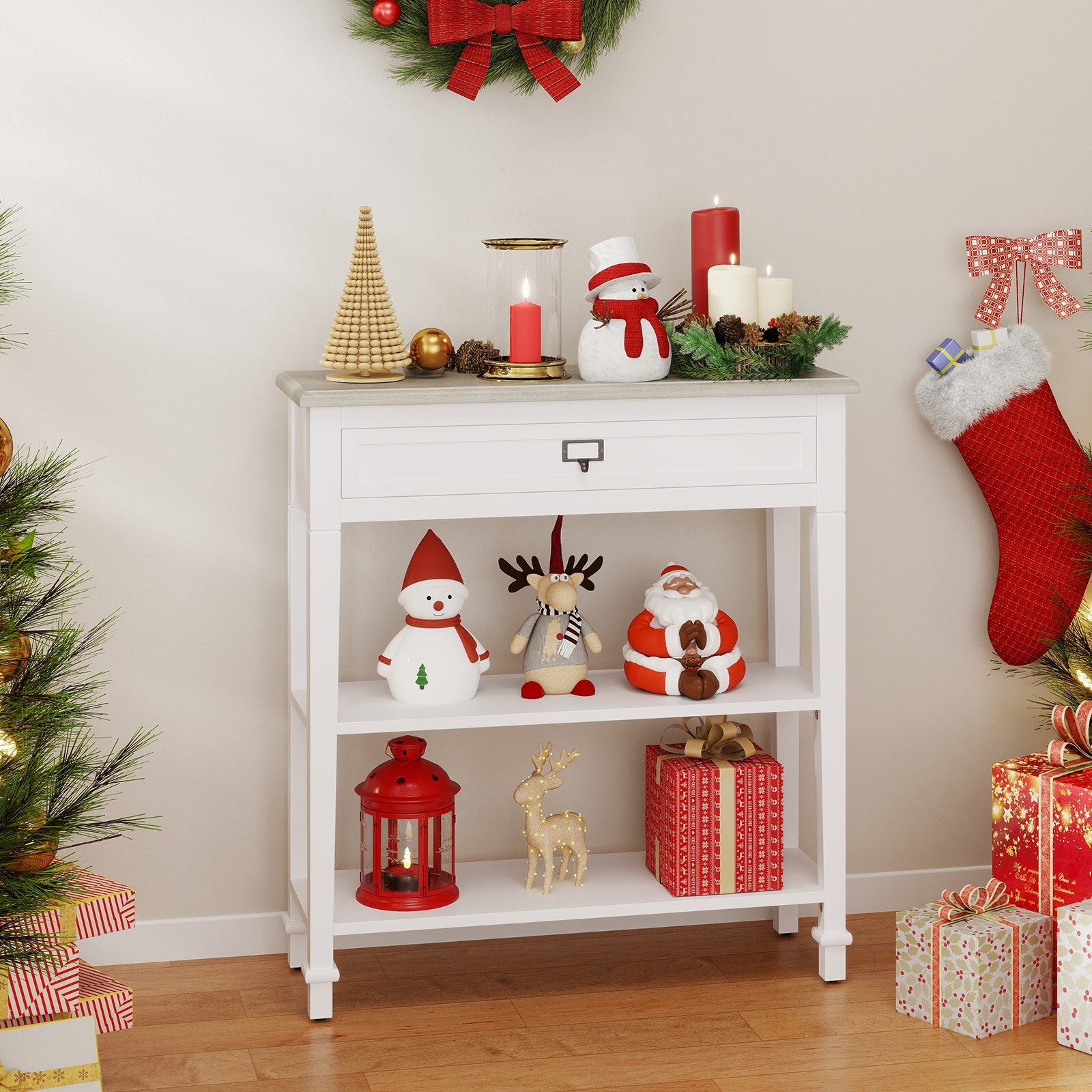 Console Table With Drawer Open Shelf Entryway/Hallway Narrow Sofa Table,White