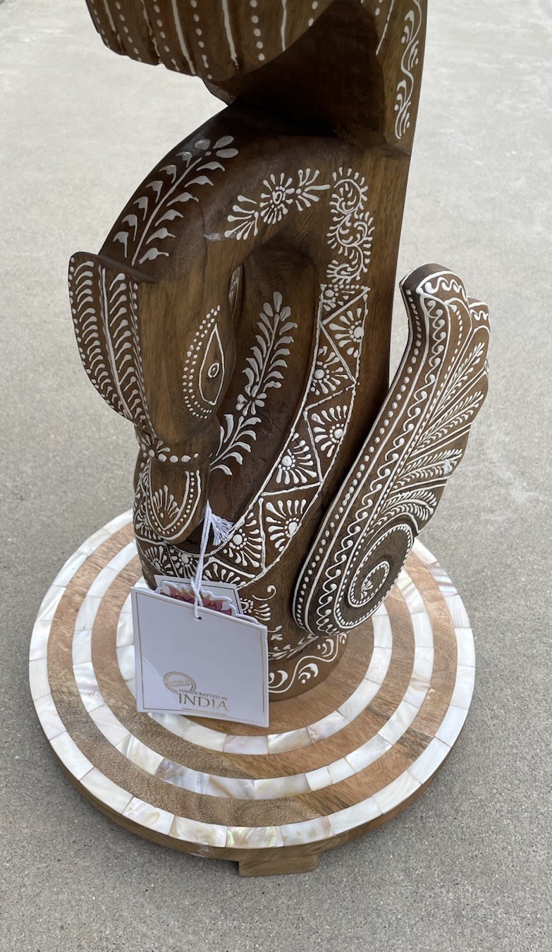 World Traveler 21” Wood Swan Mother Of Pearl Inlay Accent Table Painted Details
