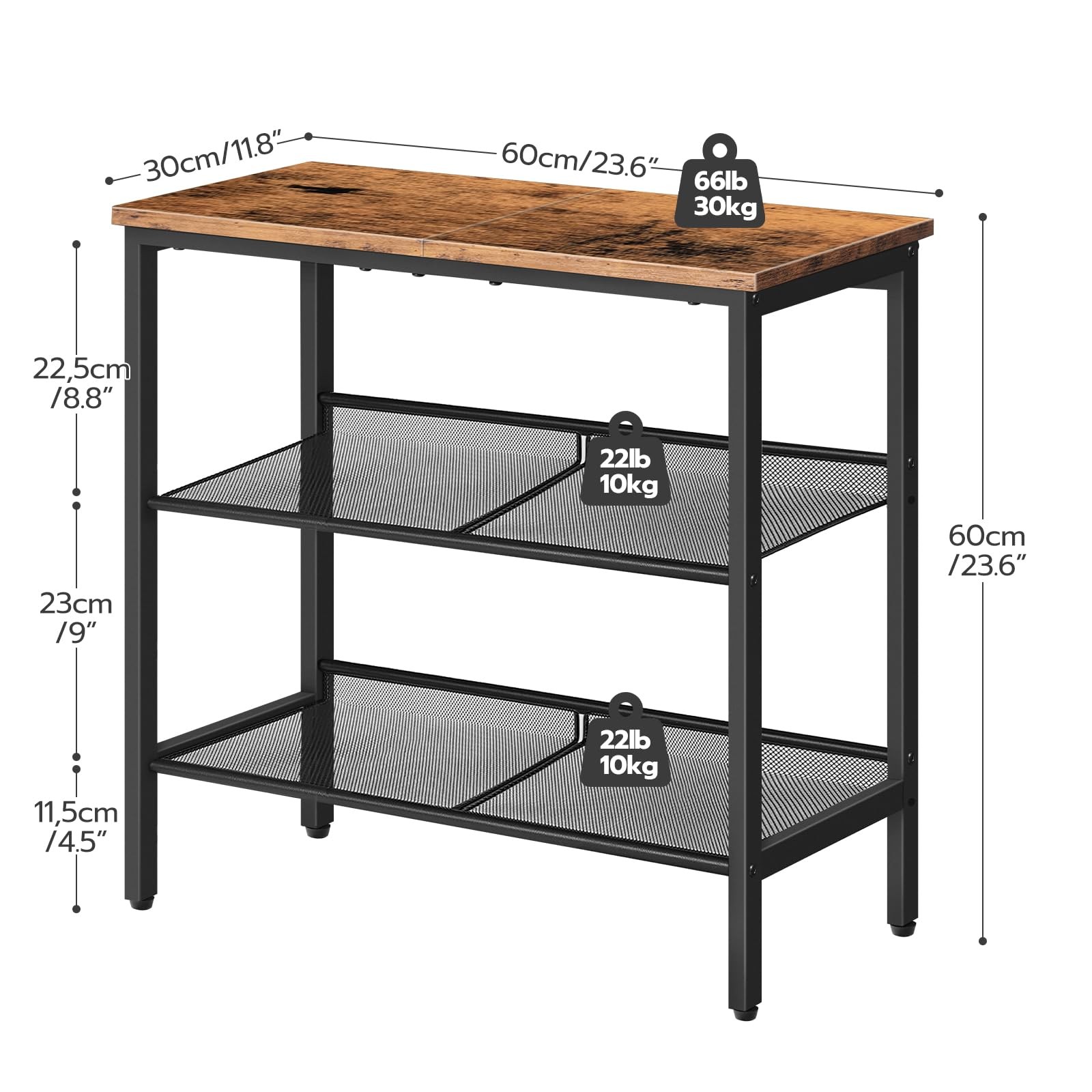 End Table, 3-Tier Narrow Side Table, Nightstand with 2 Flat or Slant Adjustab…