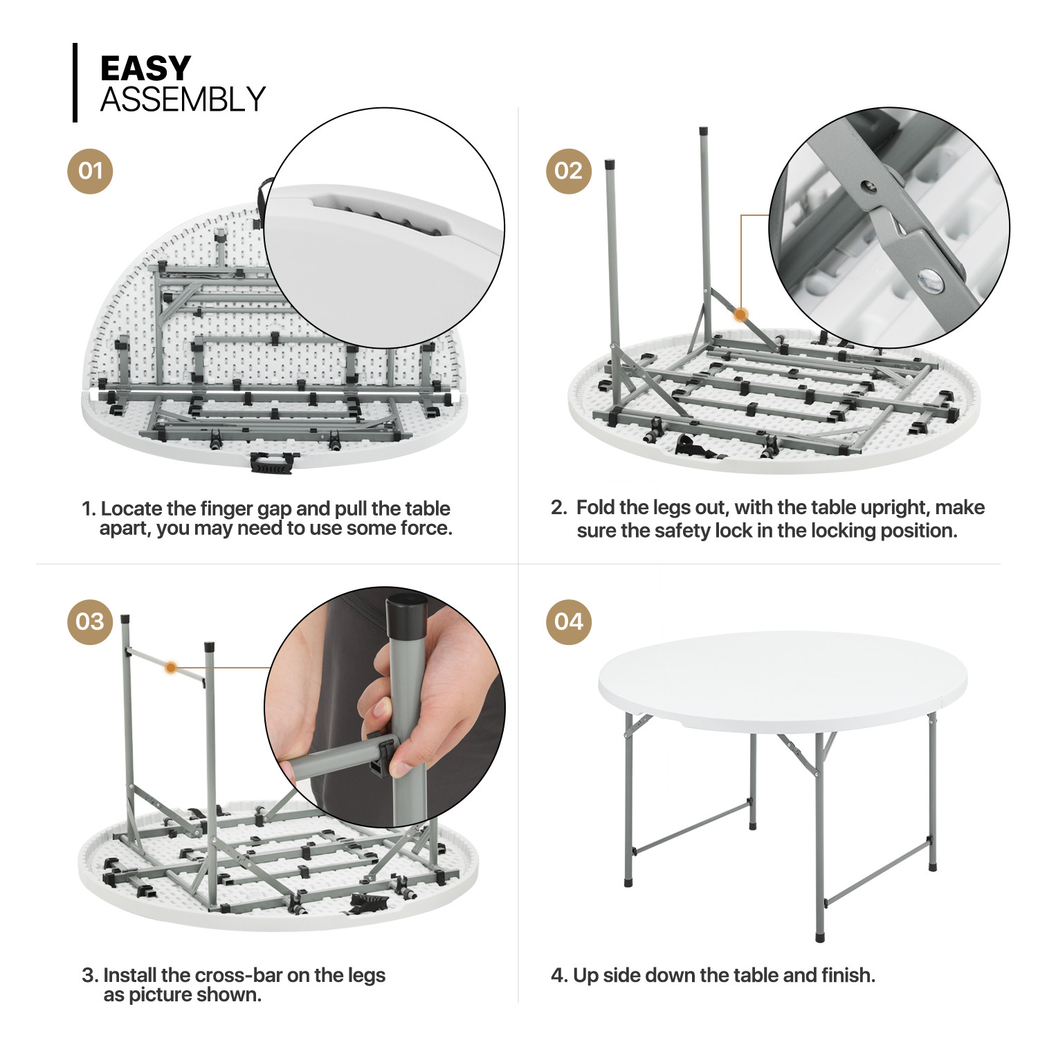 White [4 FT FOLDABLE ROUND TABLE] Party Gathering Portable Dining Desk w/Handle