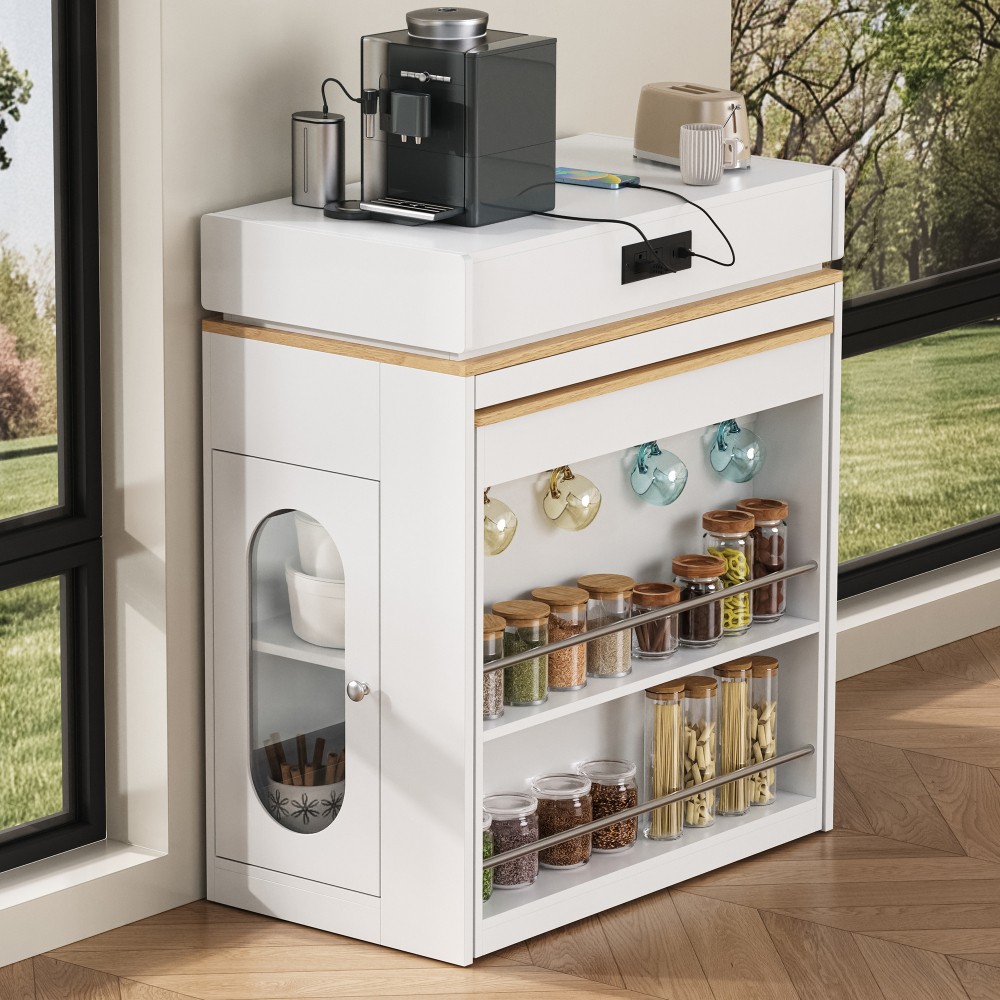 Extendable TREXM Rolling Kitchen Island with , Built-in Socket & Side Hooks