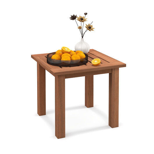 Patio Hardwood Square Side Table with Slatted Tabletop – Color: Natural