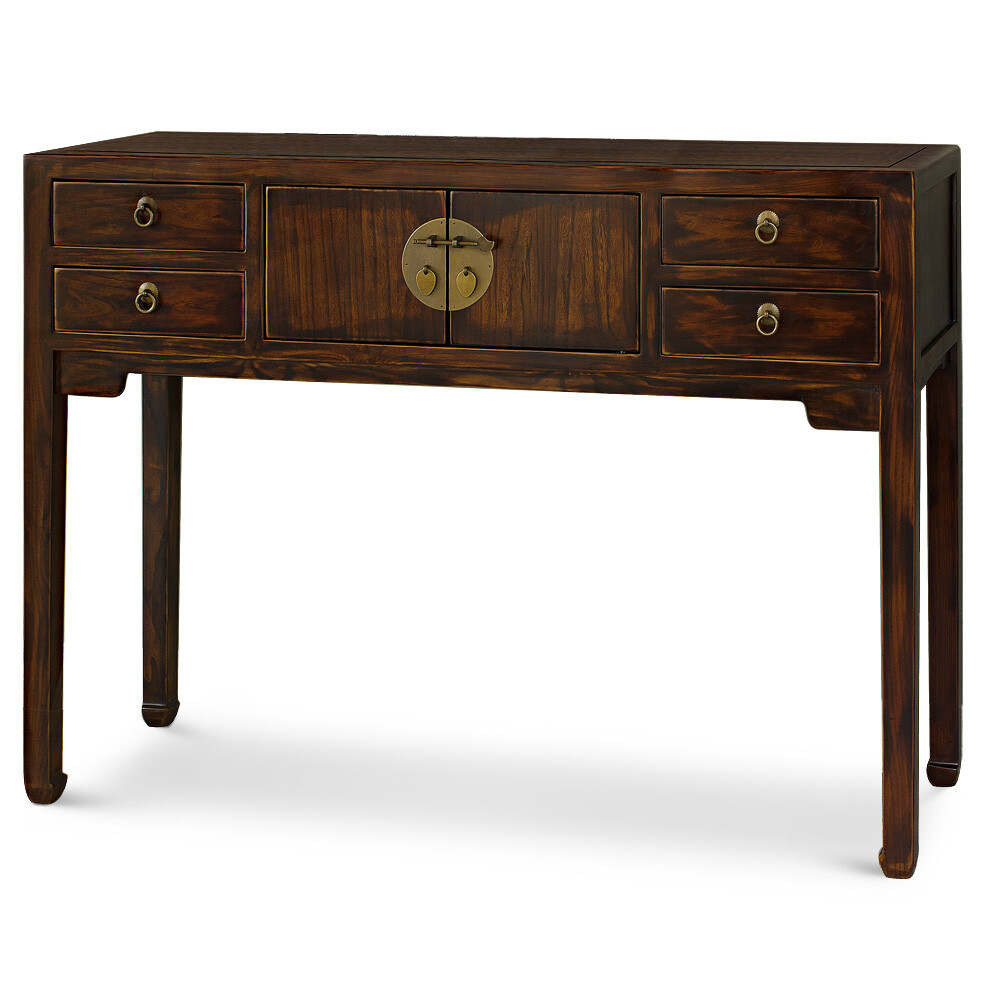 US Seller Mahogany Finish Elmwood Chinese Mandarin Console