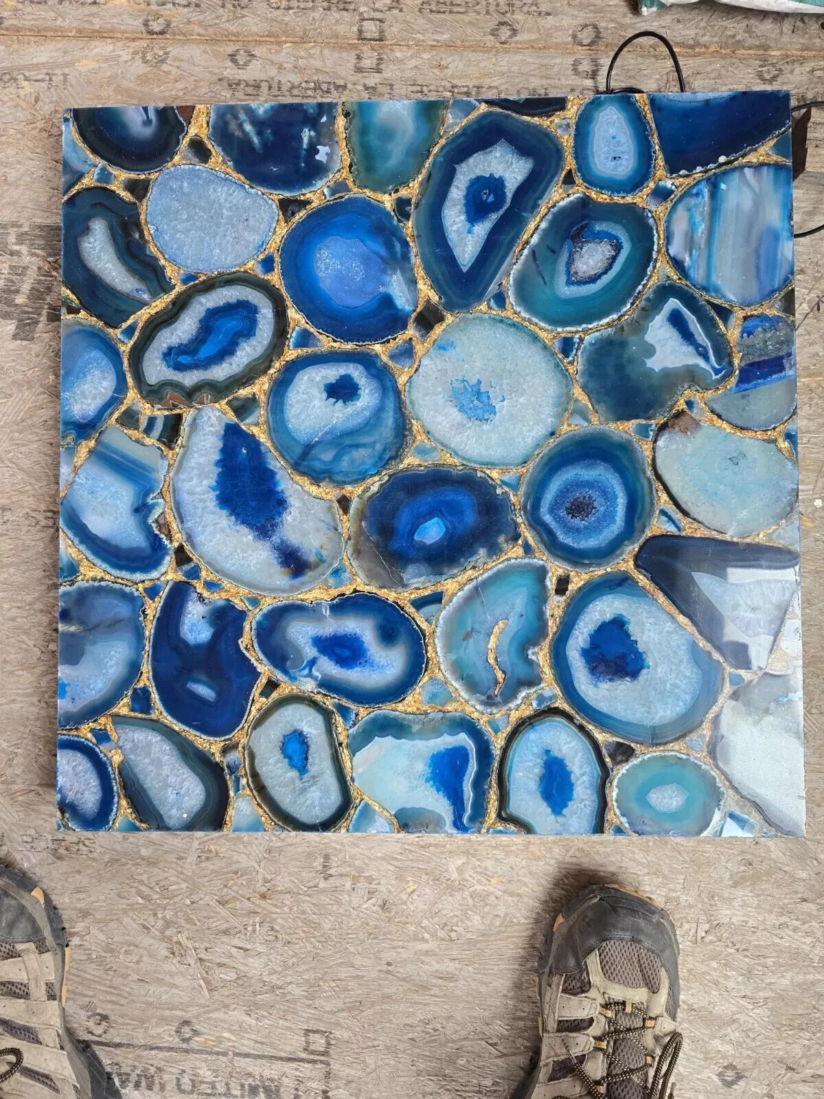 Blue Agate Console Slab Top, Agate Geode Kitchen Top/ Coffee Table Furniture Top