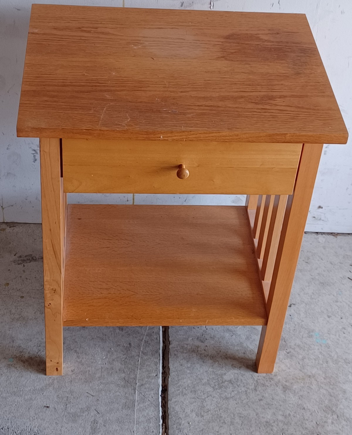 Brown Wood Rectangular End Side Table w/ 1 Drawer, Lower Shelf, Knob Handle