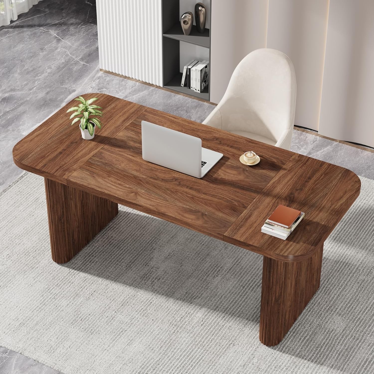 62″ Rectangular Executive Computer Desk, Large Modern Wood Office Writing Table