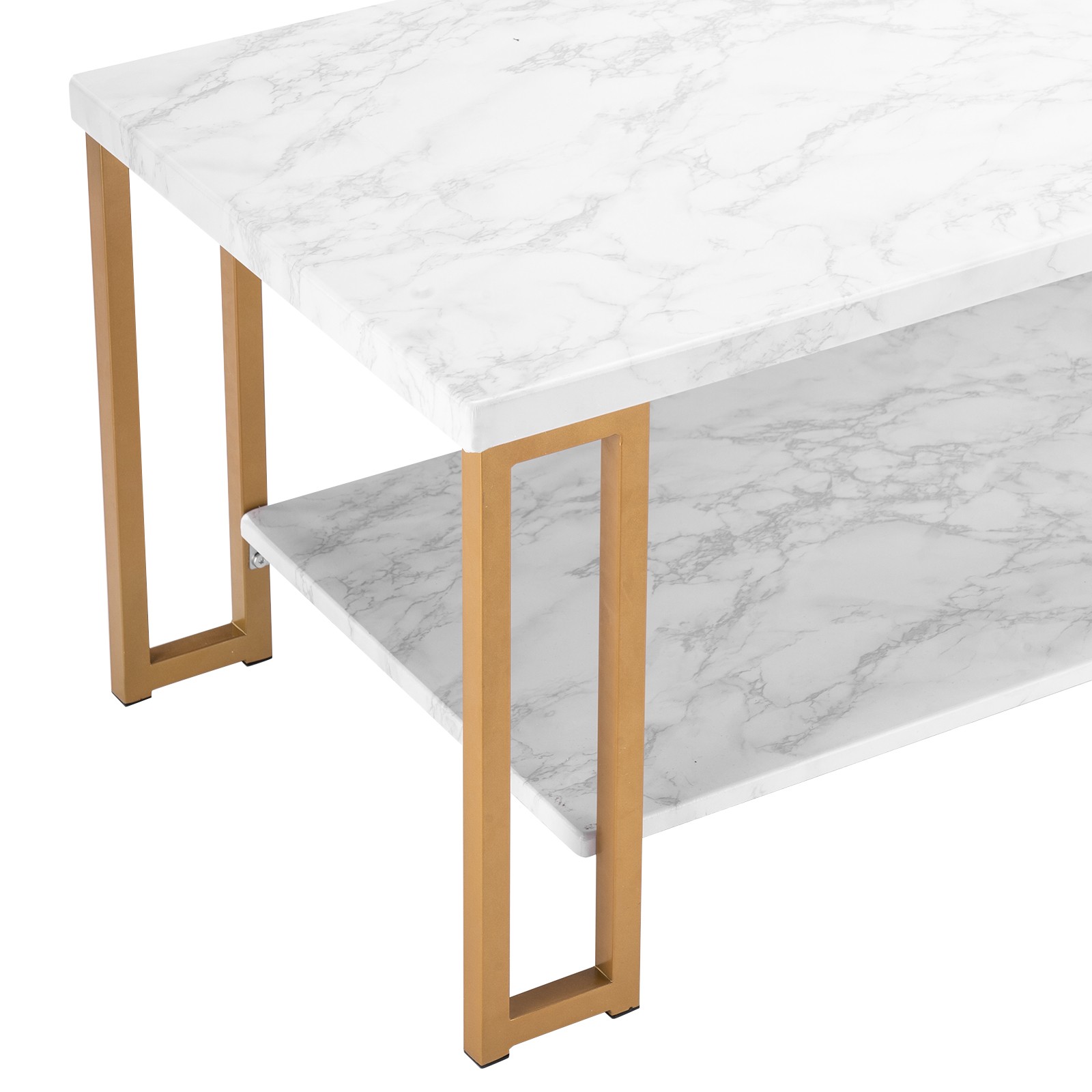(106 x 50 x 48cm) Simple Double-layer Golden Iron Pipe Marble PVC Coffee Table