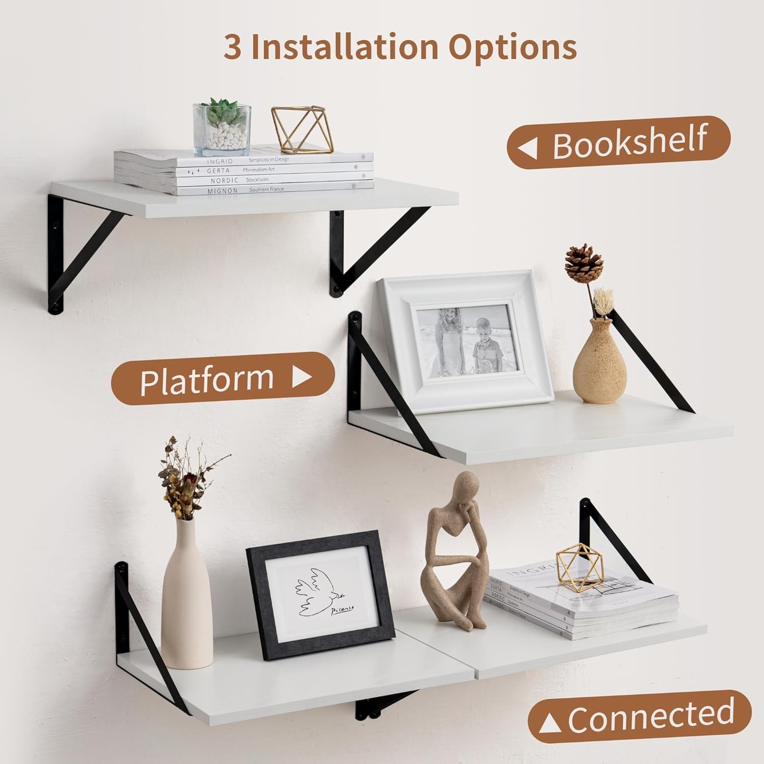 Axeman Deep Floating Shelves for Wall, 12 Inch White 16 in,