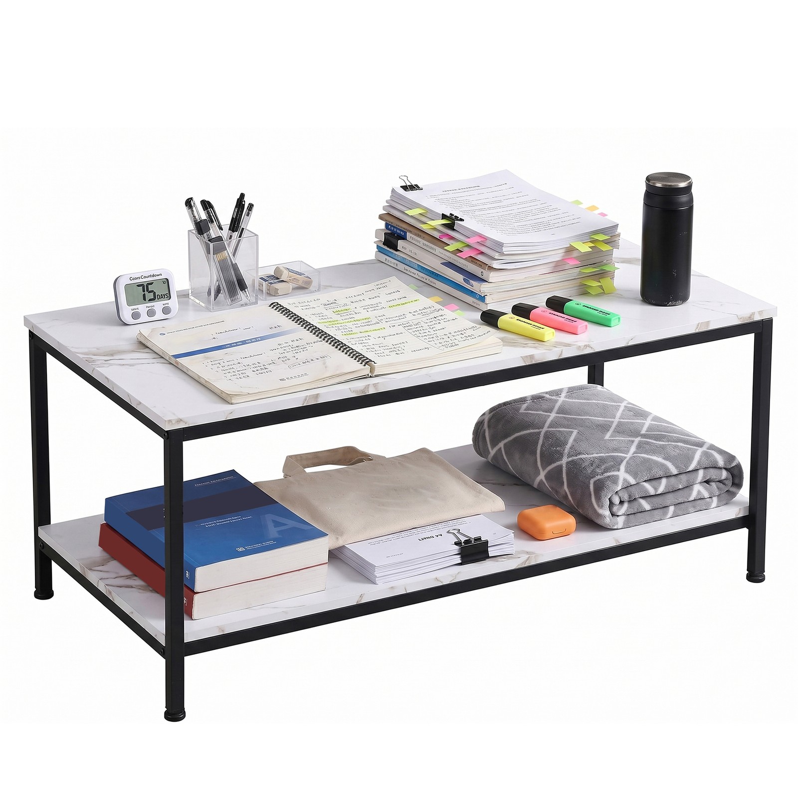39″ Coffee Tables for Living Room White Center Table & Side Table with Storage