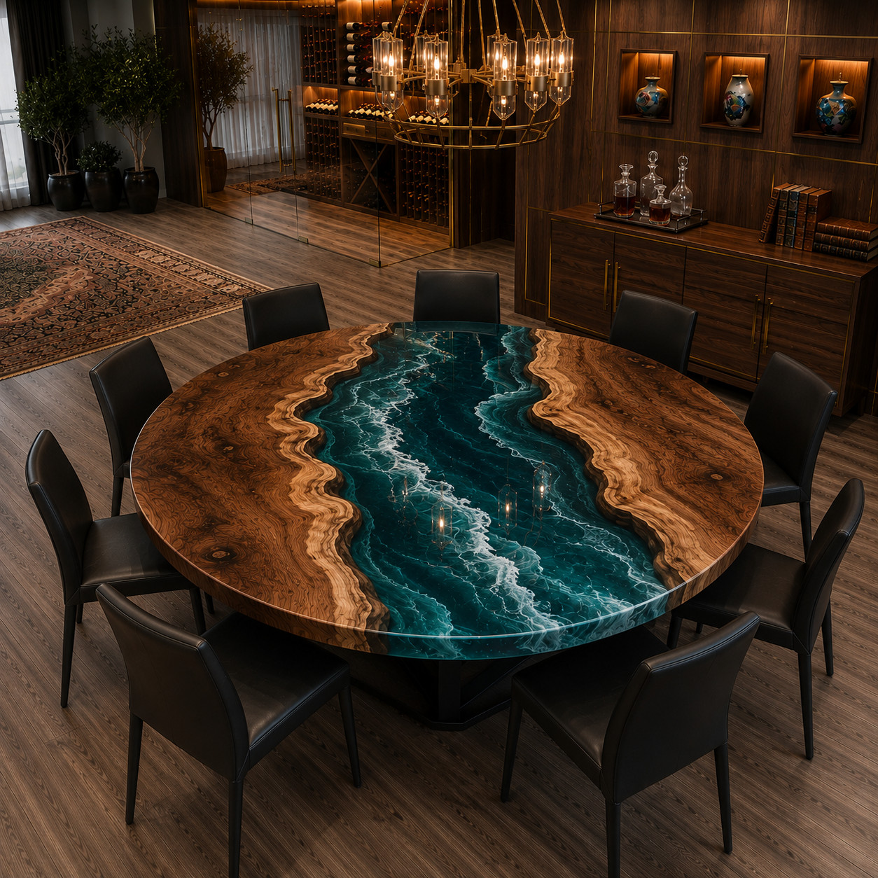 Round Ocean Epoxy River Dining Table | Live Edge Wood Table | Handmade 18X18