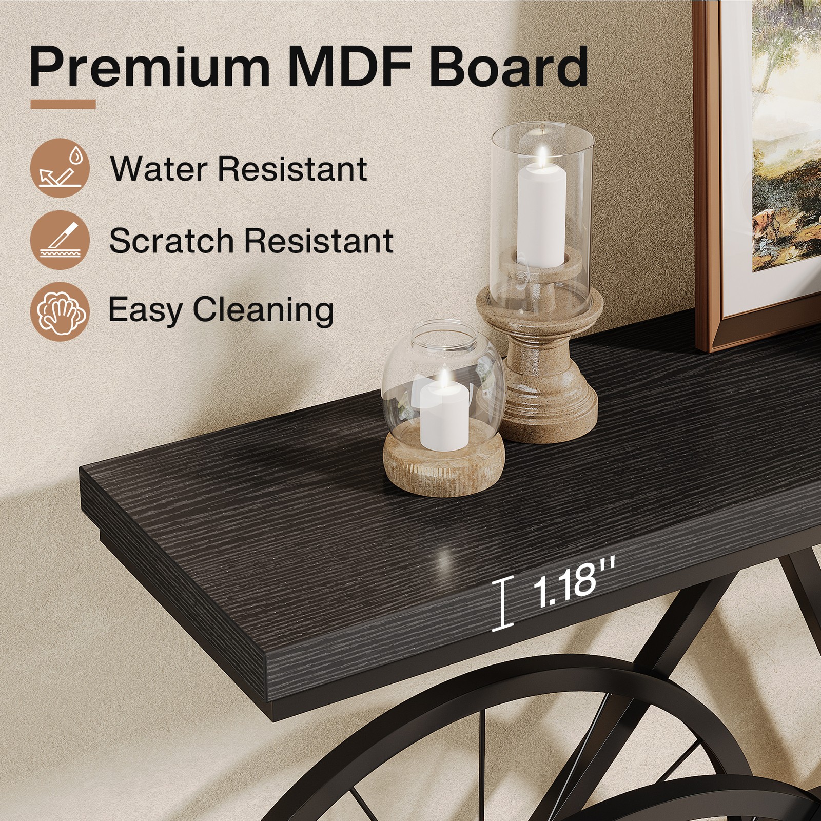 70.9-Inch Extra Long Console Table, Narrow Sofa Table with Bicycle Metal Base