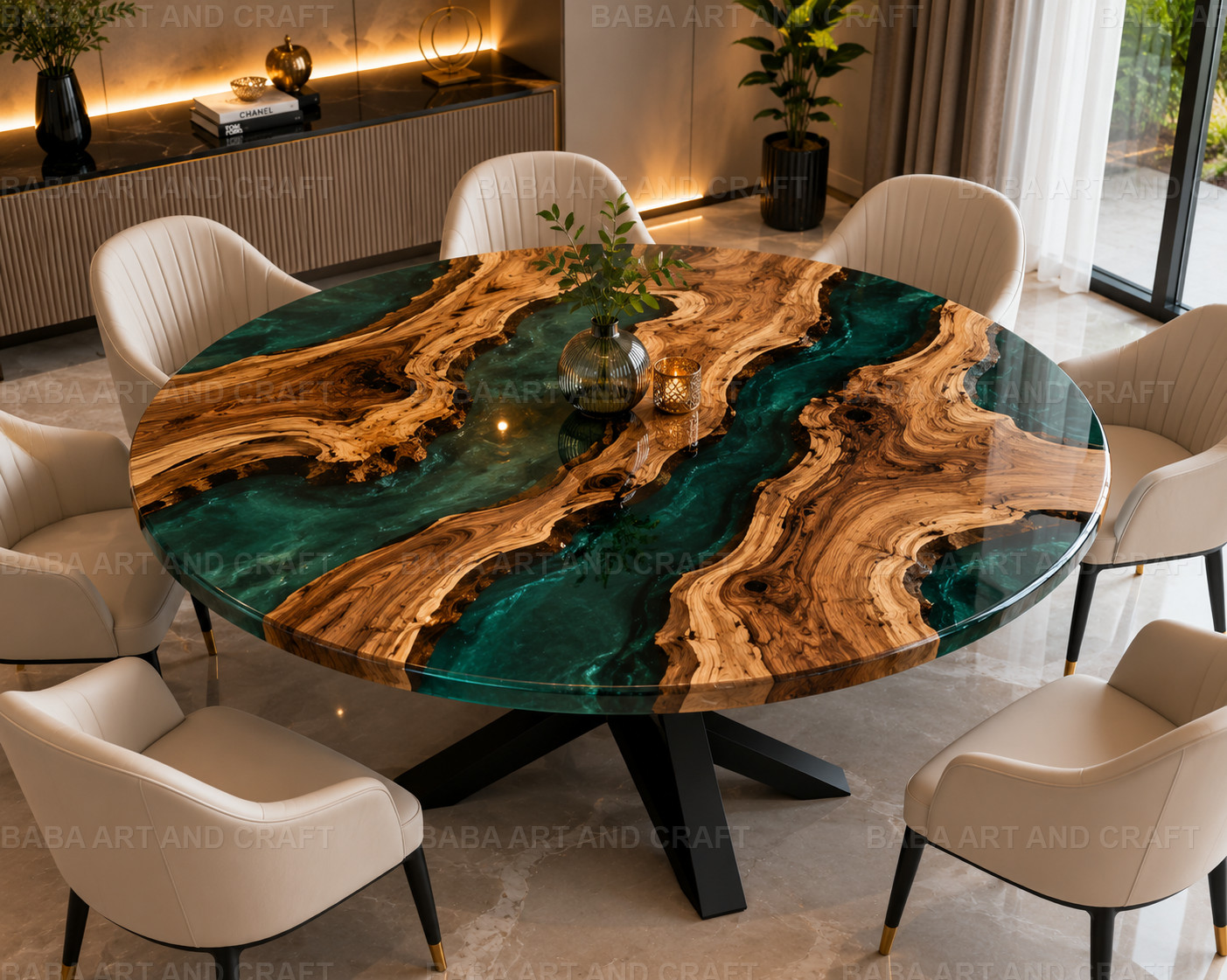 Handmade Olive Wood Epoxy River Round Dining Table Top Live EdgeCustom Live24X24