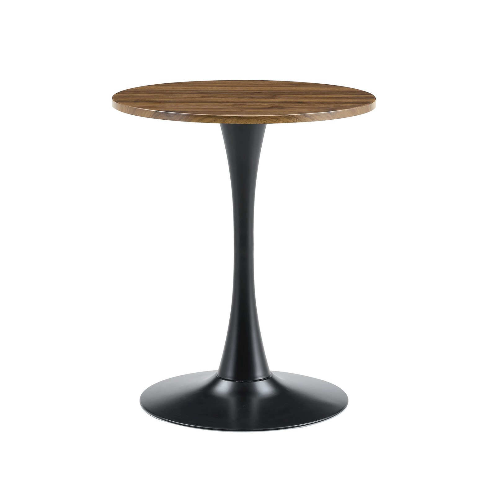 Round Tulip Dining Table 23.6″ Faux Walnut MDF Top Metal Pedestal Base