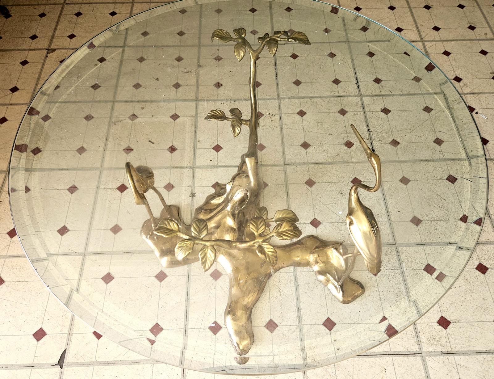 Hollywood Regency Willy Daro Cranes + Bonsai Tree Brass Coffee Table Base 1970s