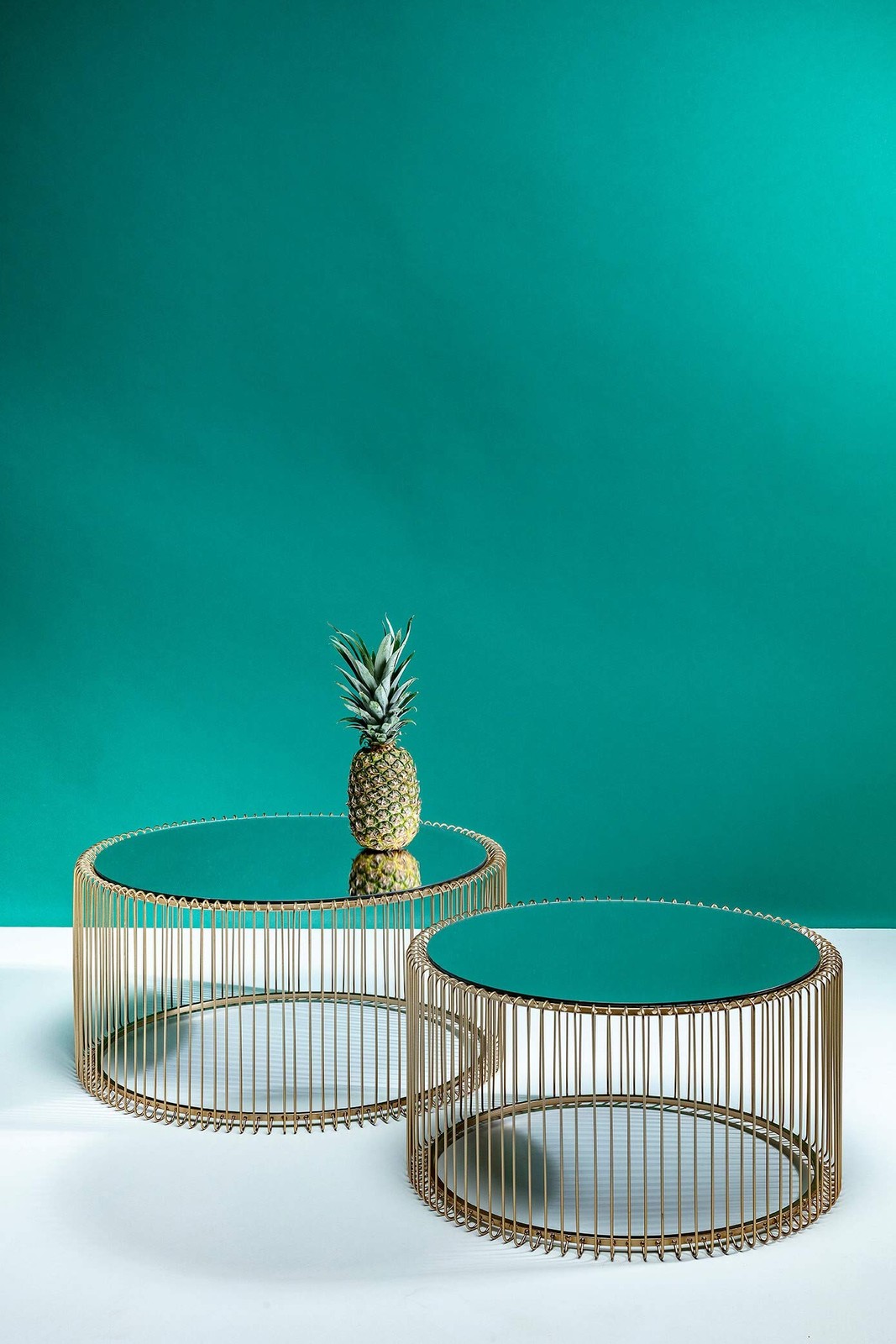 Designer Coffee Table Wire 2/Set, Brass, 63/53cm Diameter, Side Table, After…