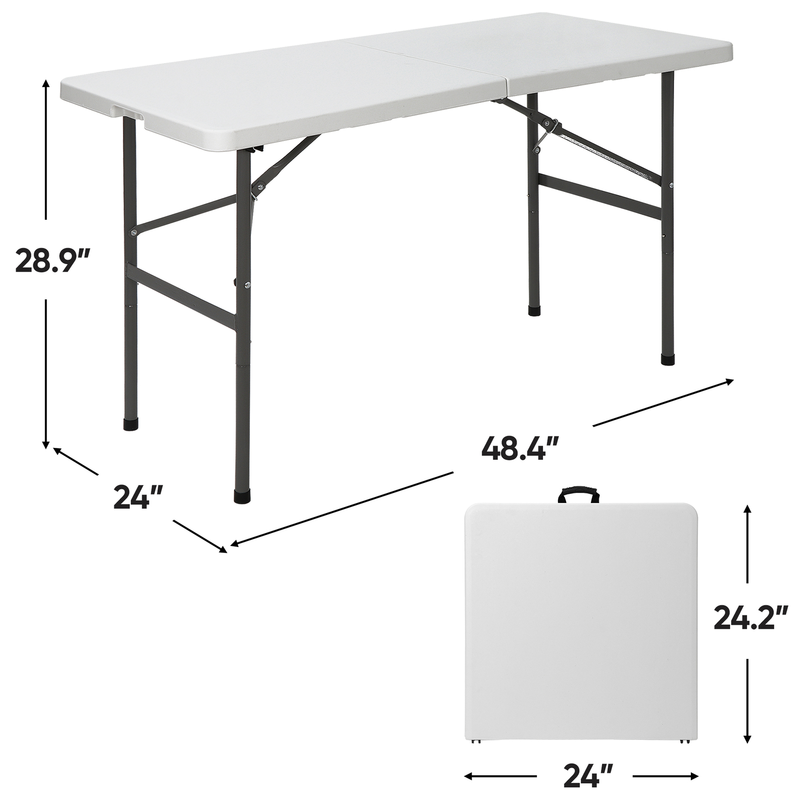 4FT Plastic Folding Table Fold-in-Half Picnic Camping Table with Carrying Handle
