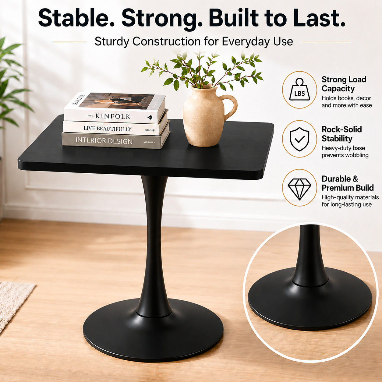 Square Tulip Dining Table 27.6″ Mid Century Modern Bistro Table Black