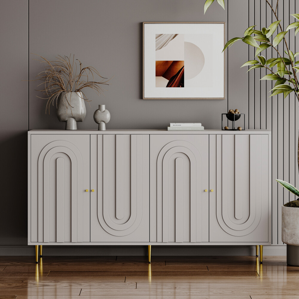 Modern Lacquered Wooden 4-Door Cabinet Sideboard for Living Room & Dining Room