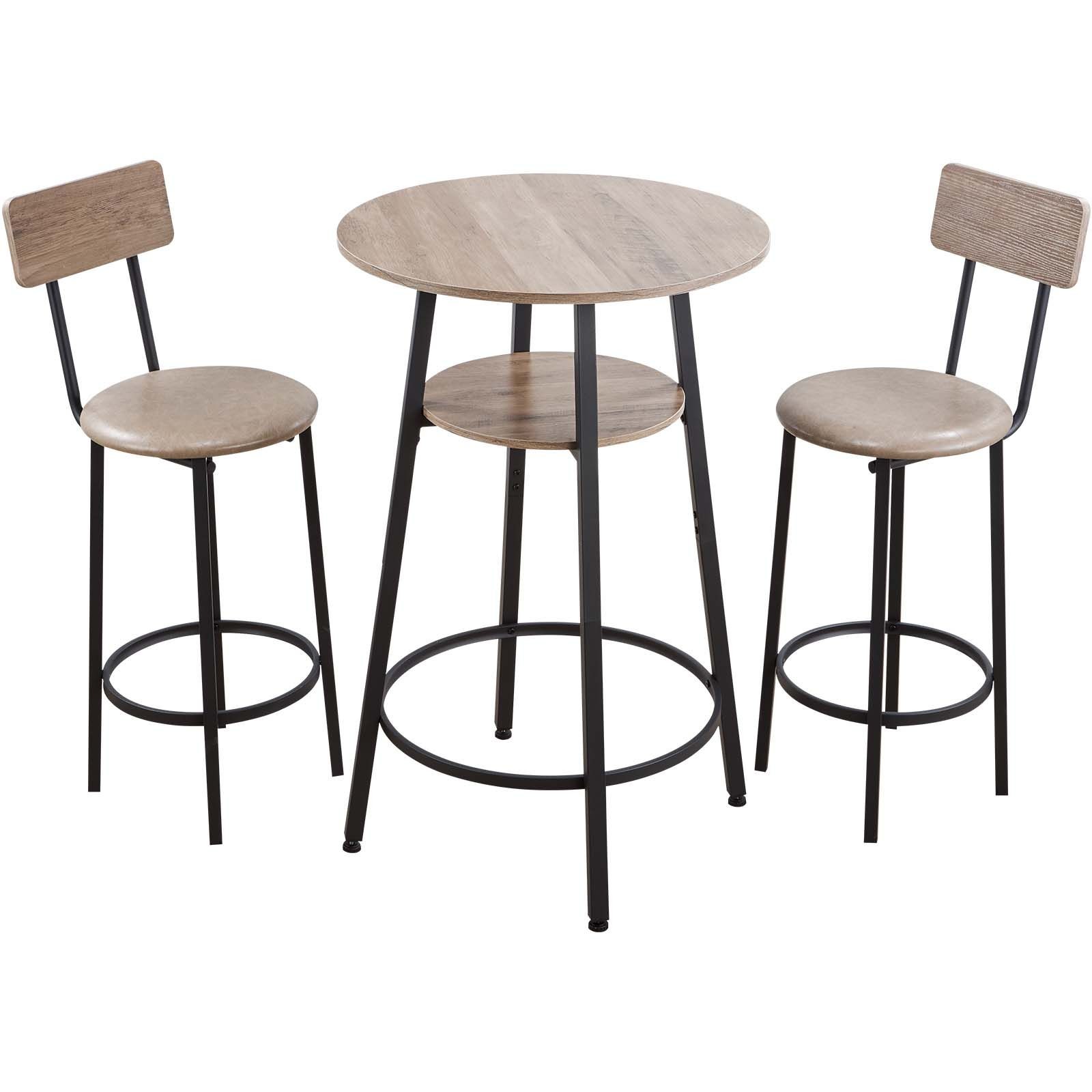 3 – Piece Bar Table Set with Two Stools, Round Pub Table for Kitchen or Office