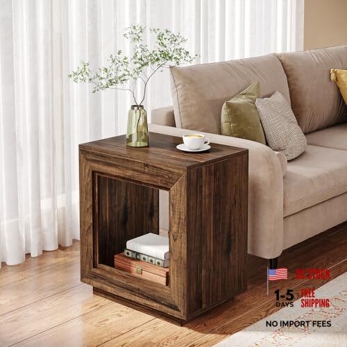 Tribesigns Rustic Wood End Table, 2 Tiered Square Side Table with 1 Brown