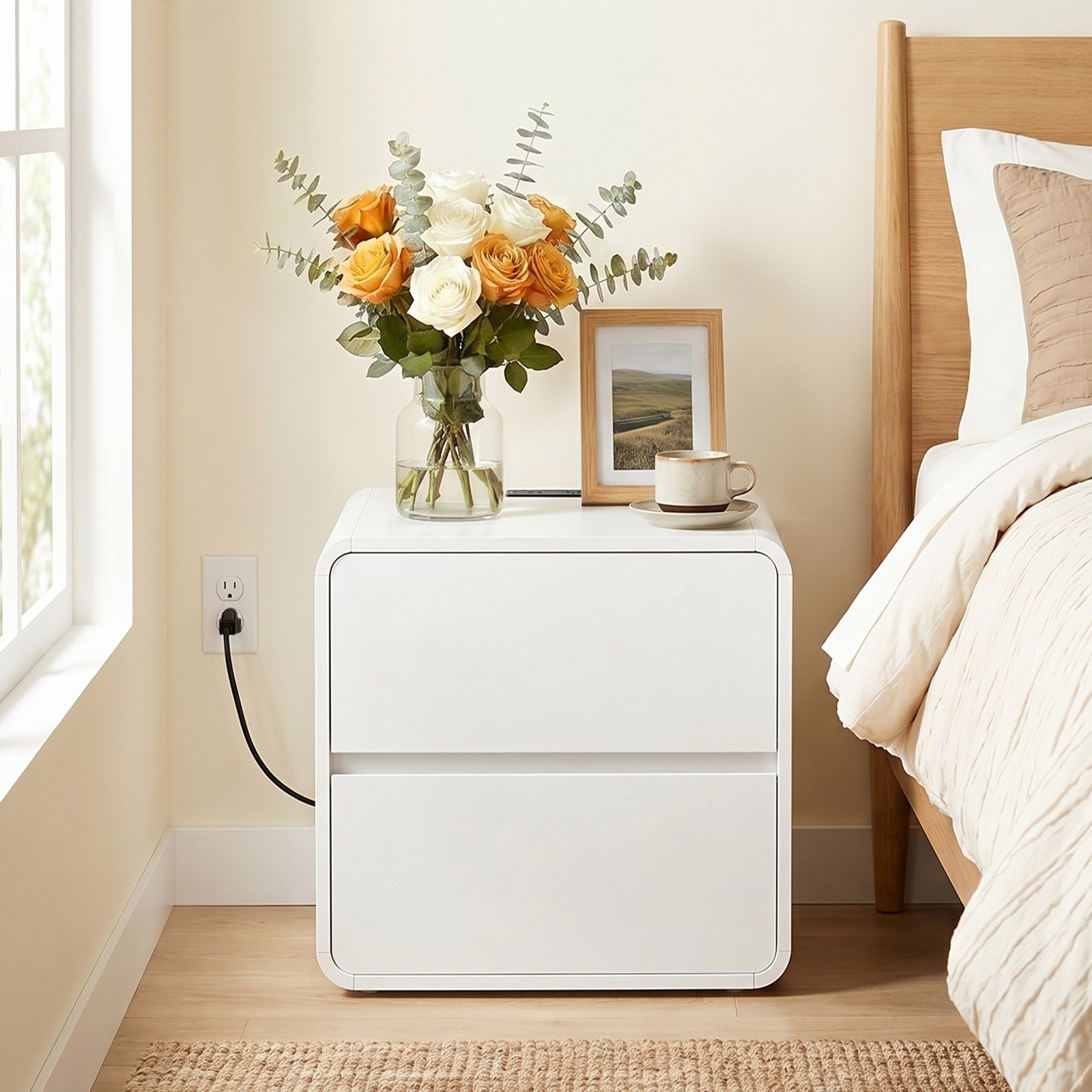 Side Table with Charging Station End Table Bedside Table 19.7″ x 15.7″ x 19.7″