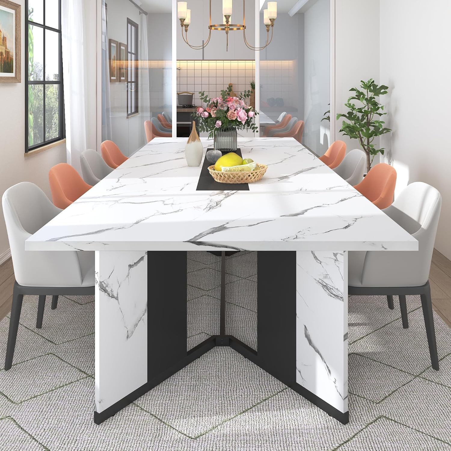94Inch Large Dining Table 8 10 People,Wooden Rectangular Kitchen Table
