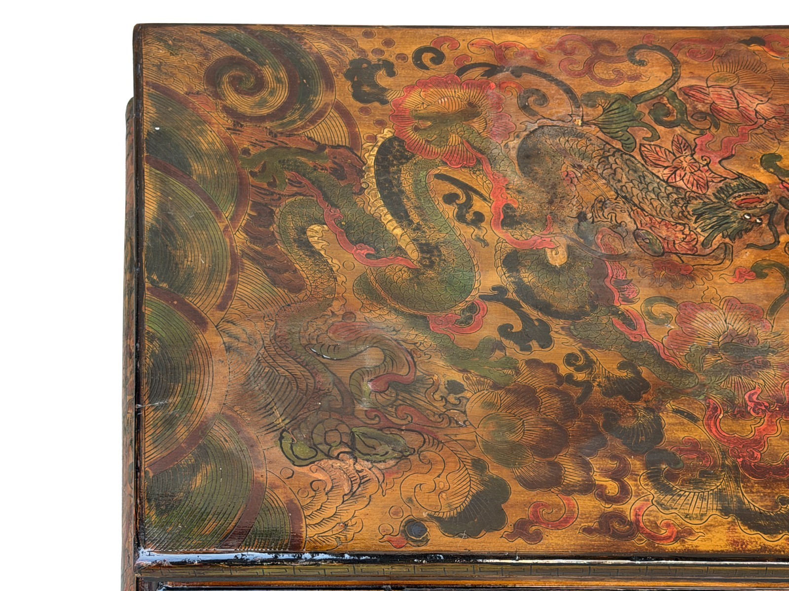 Chinese Tibetan Yellow Brown Dragon Head Lacquer Low Coffee Table ws2739