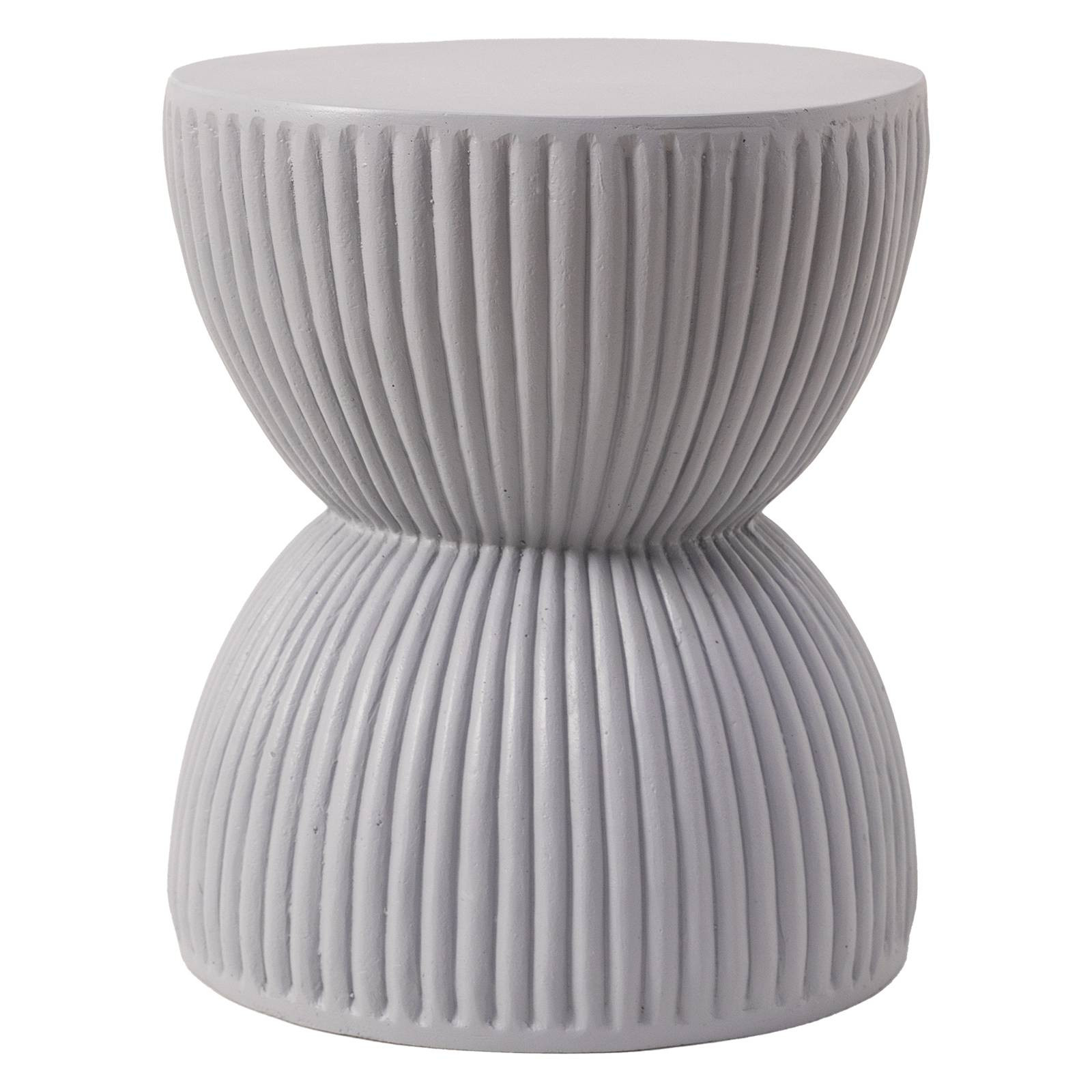 LeisureMod 15″ Round Fiberstone Side Table Hourglass Design in Gray