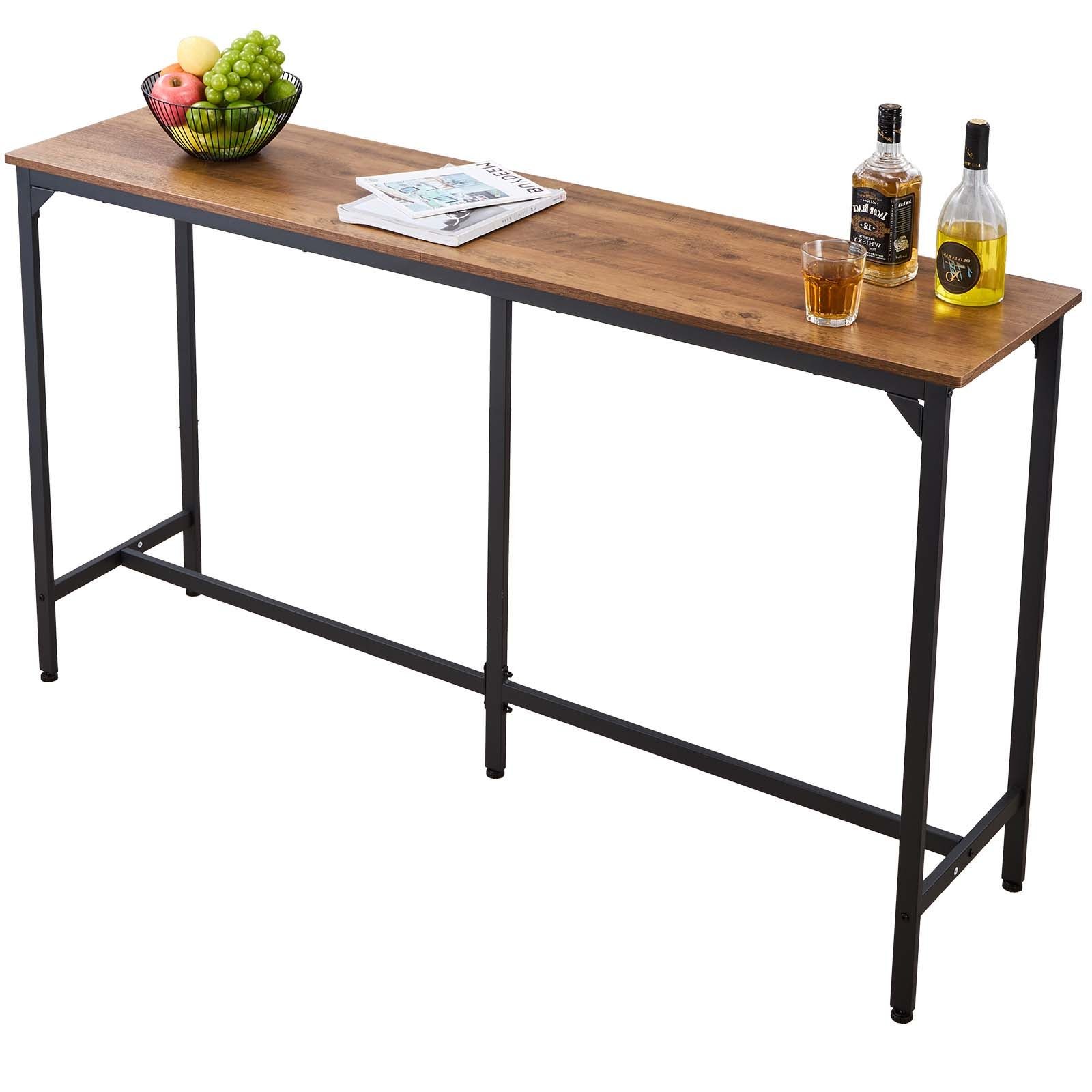 53″ Rectangular High Top Bar Table with Rounded Edge, Light Brown and Black