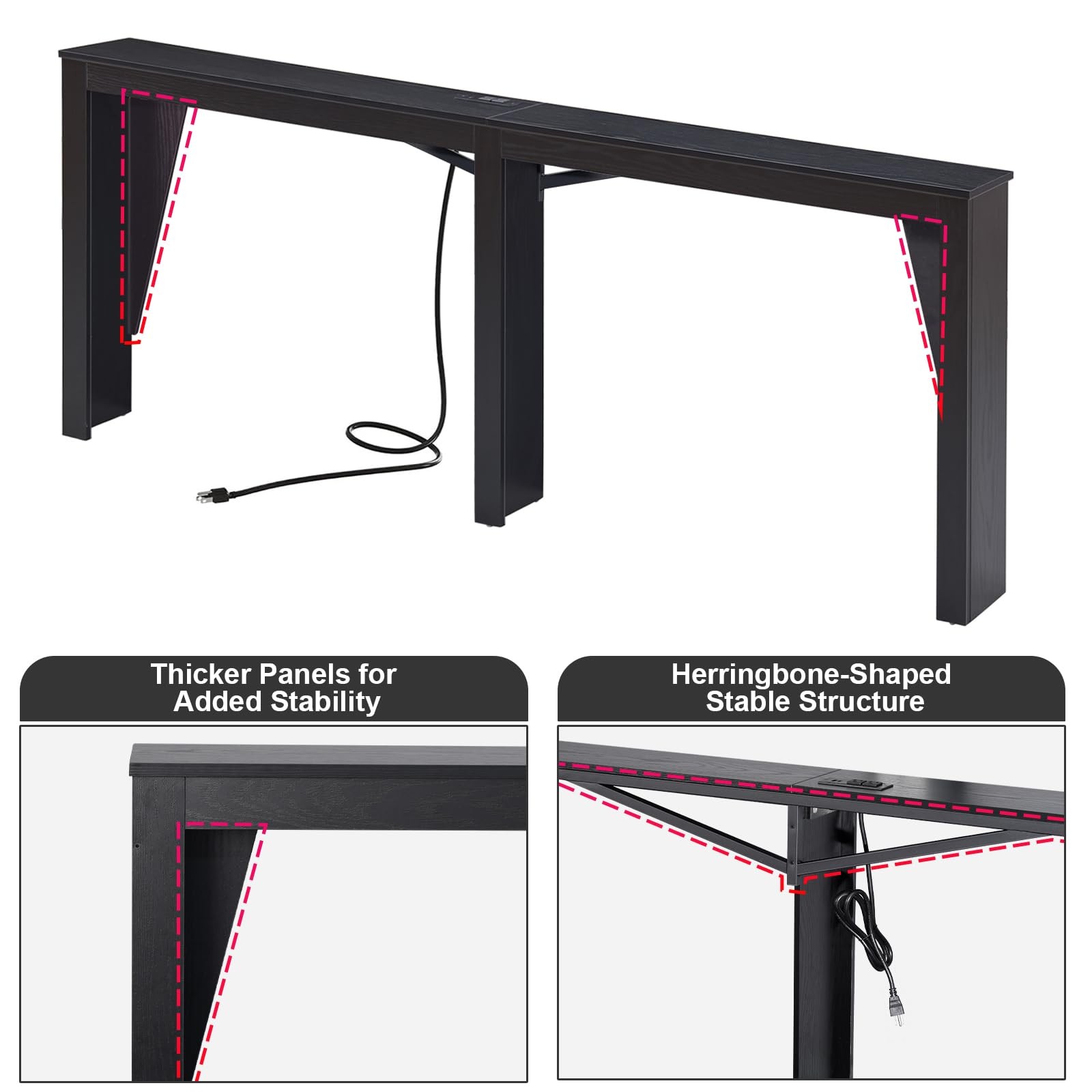 78.8″ Long Console Table with Power Outlets, 7.9″ Narrow Sofa Table with USB …