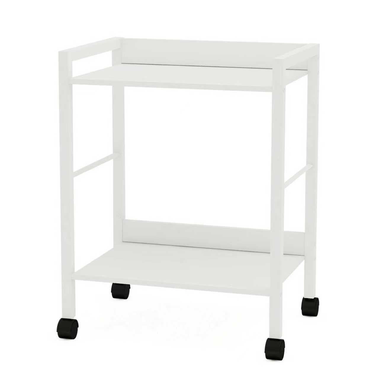 2-Tier Rolling Utility Cart White Shelves Metal Frame Mobile Storage Trolley