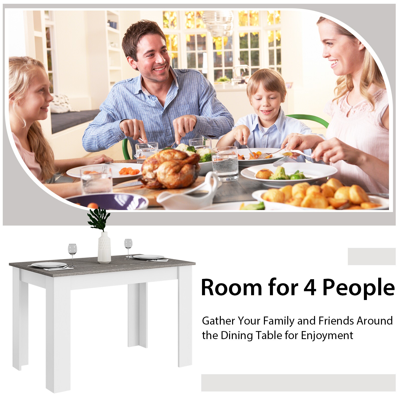 Costway 47″ Kitchen Dining Table Dining Table for Small Space Dark Gray