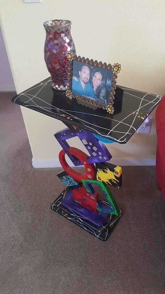 Contemporary Modern Abstract Table – Colorful Geometric Unique Table by Alisa