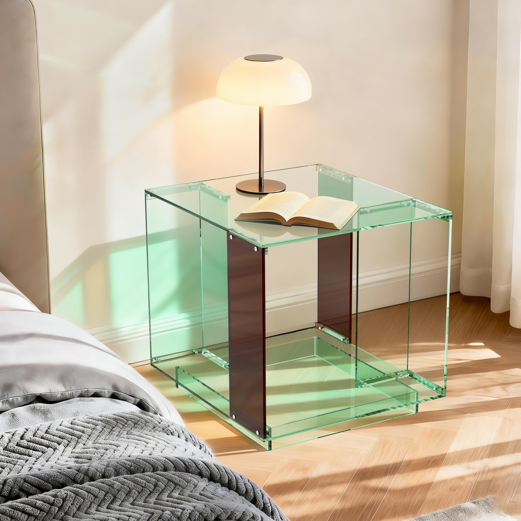 Acrylic End Table Clear Bedside Table Record Player Stand for Living Room Study