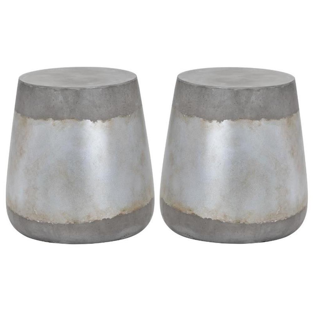 Home Square Aries 15″ Modern Concrete Side Table in Silver – Set of 2