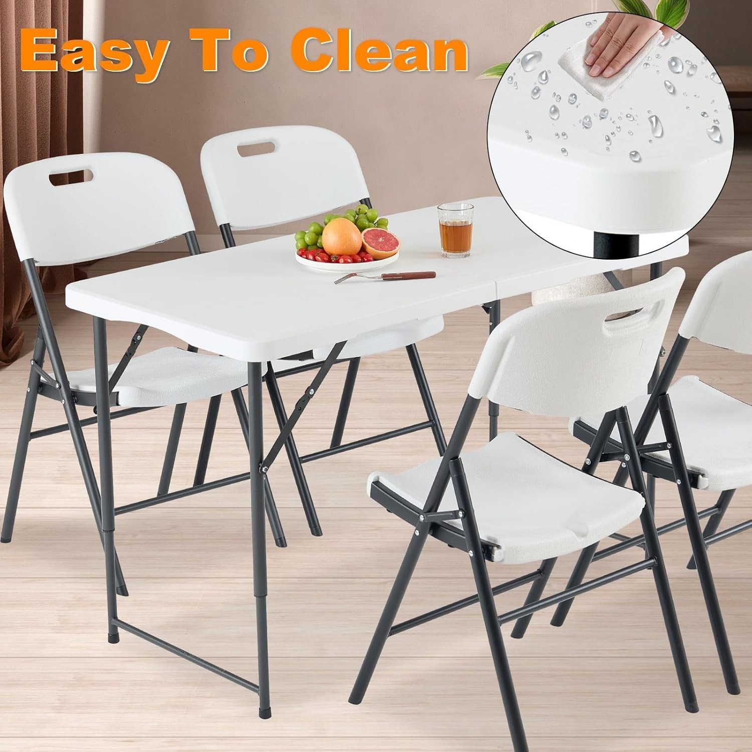 NEW 4ft Folding Table Portable Adjustable Height Utility HDPE Steel White