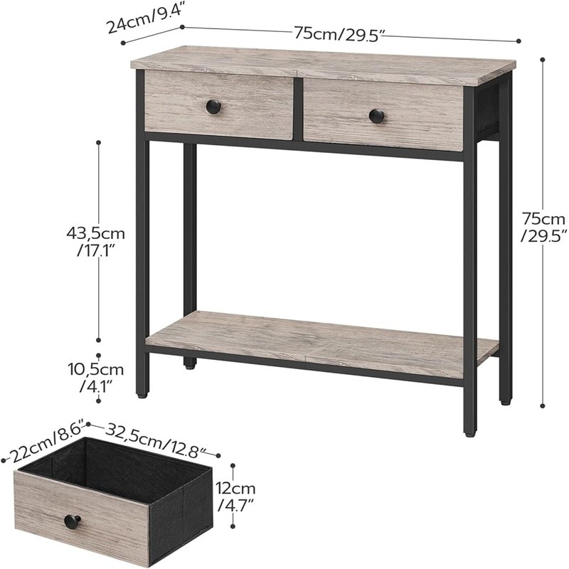 Narrow Console Table W/ 2 Fabric Drawers 2-Tier Storage Entryway Living Room New