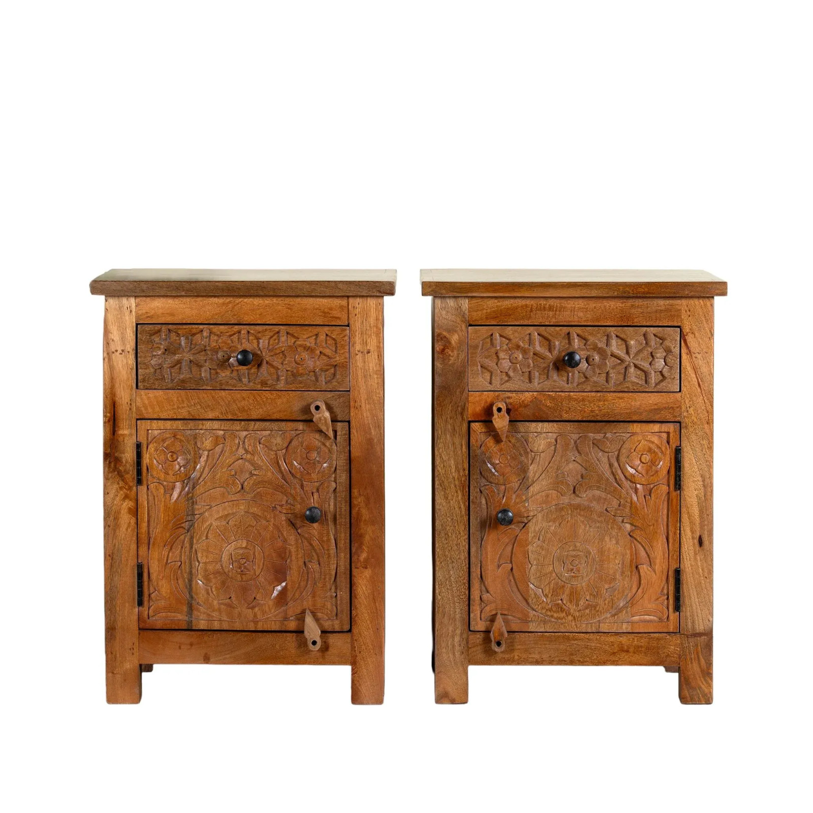 Artisan Handmade Bedside Table Solid Wood Hand Carved 17.7 × 15.7 × 23.6 inches