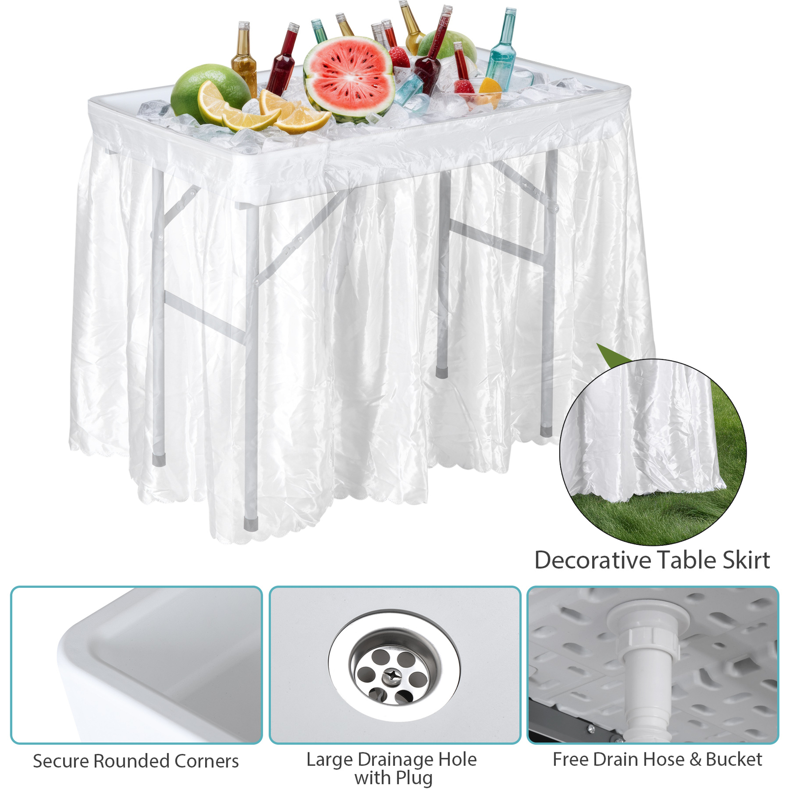 40.5” Folding Ice Cooler Table with Detachable White Skirt Party Table Outdoor