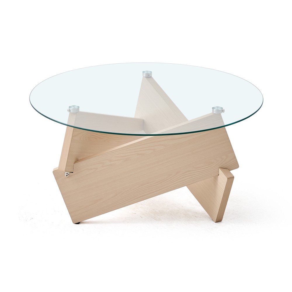 Stylish Round Coffee Table with Easy-Clean Glass Top & Sturdy Wood Frame