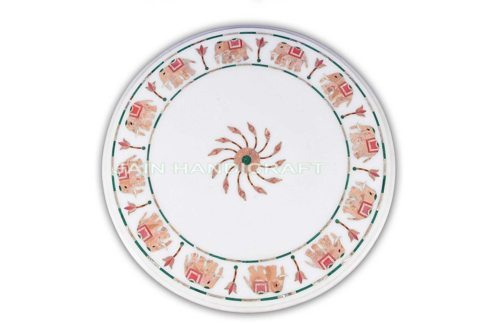48″ round white marble table top dining center inlay elephant design table decor