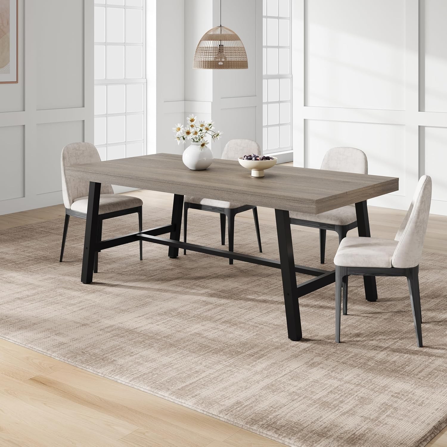 71″ Industrial Dining Table for 6-8 People Kitchen Table Metal Frame Rectangular