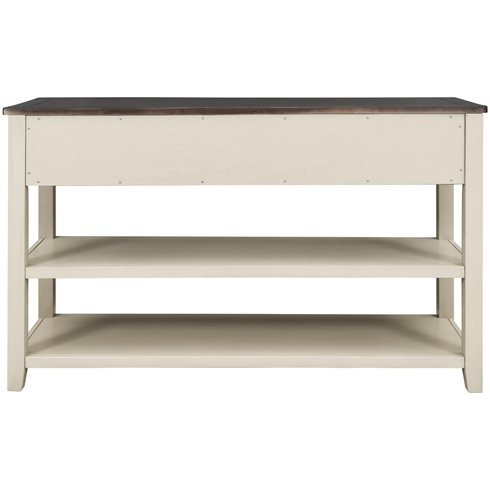 Retro Design Console Table with Two Open Shelves Pine Solid Wood Frame and Legs