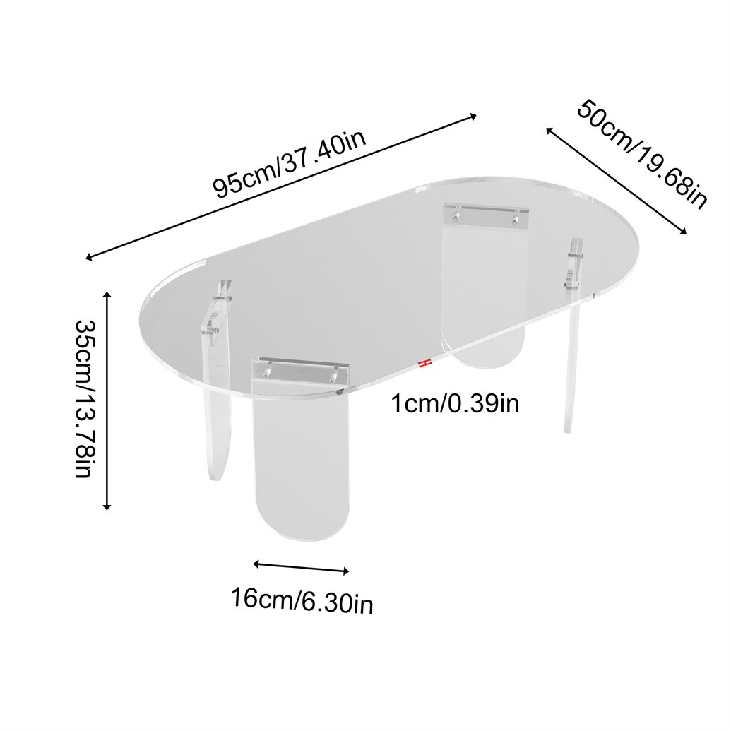 Long Oval Acrylic Coffee Table Transparent Living Room Sofa Table w/ PVC Cover