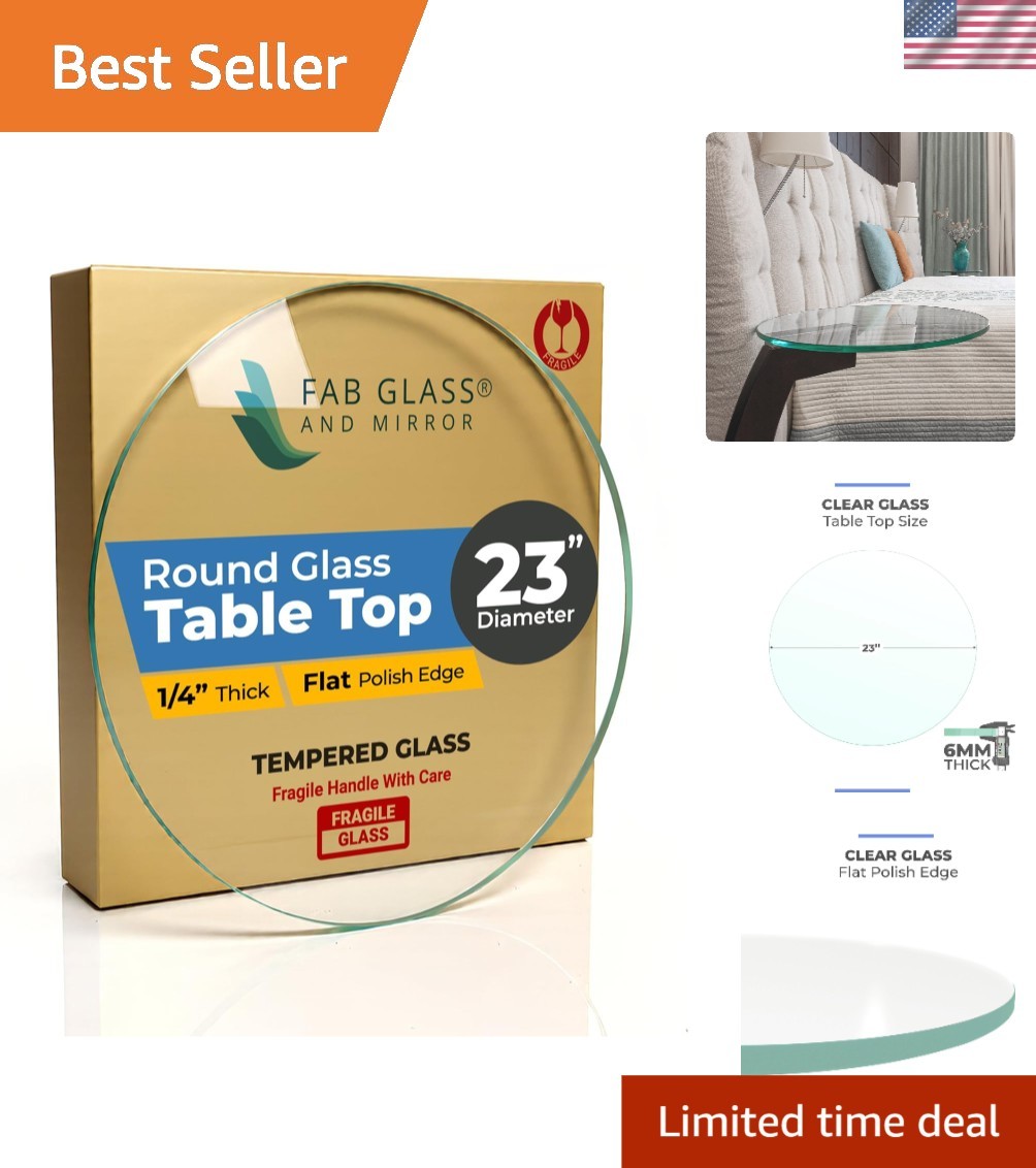 Elegant 23 Inch Round Clear Tempered Glass Table Top with Polished Edges