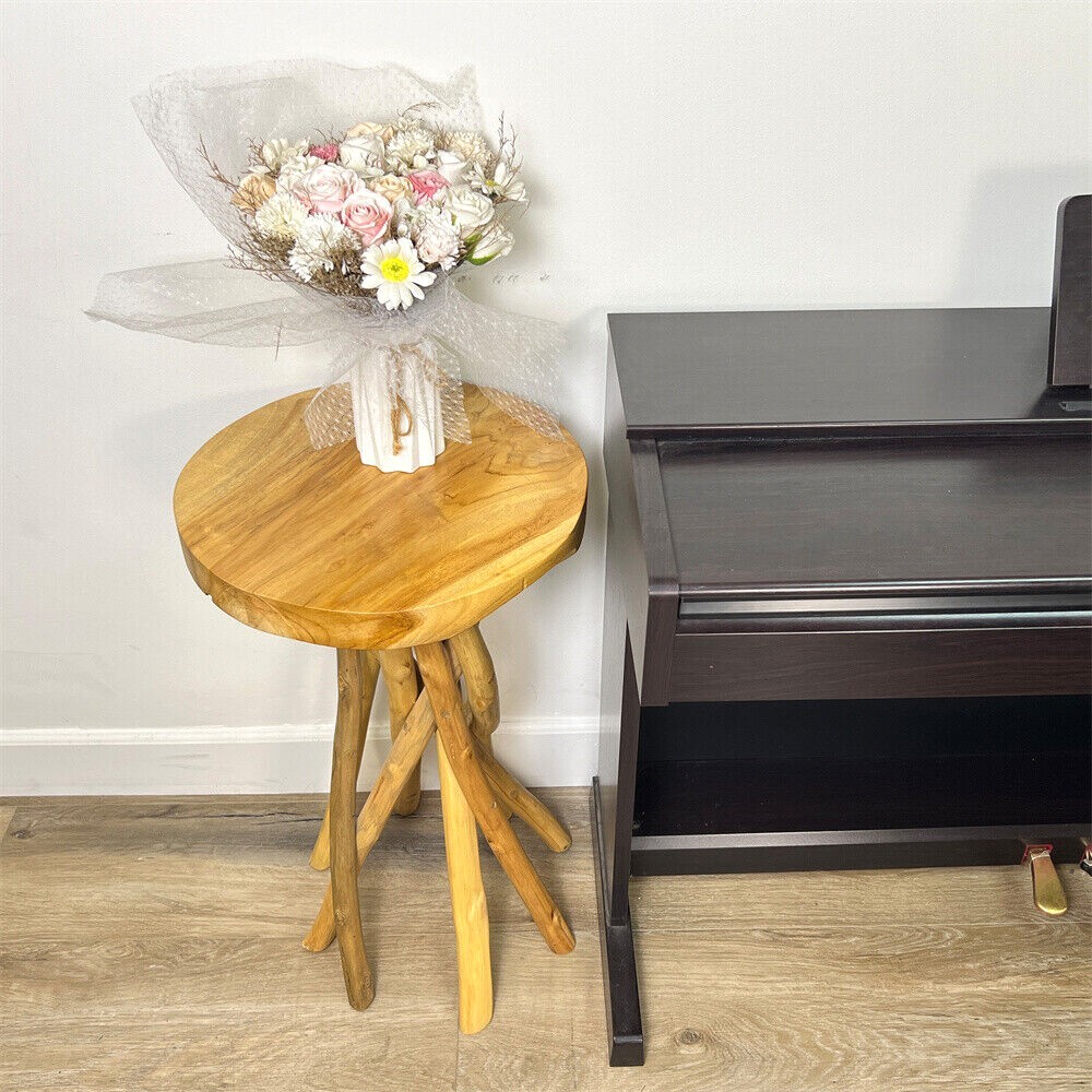 Rustic Solid Wood Top Tree Stump End Table Teak Branch Side Table