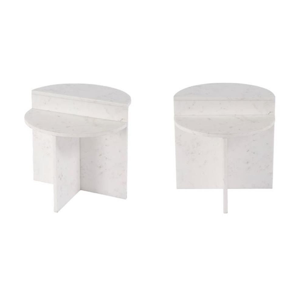 Pemberly Row Set of 2 19.5″W Round Marble Accent Tables in White